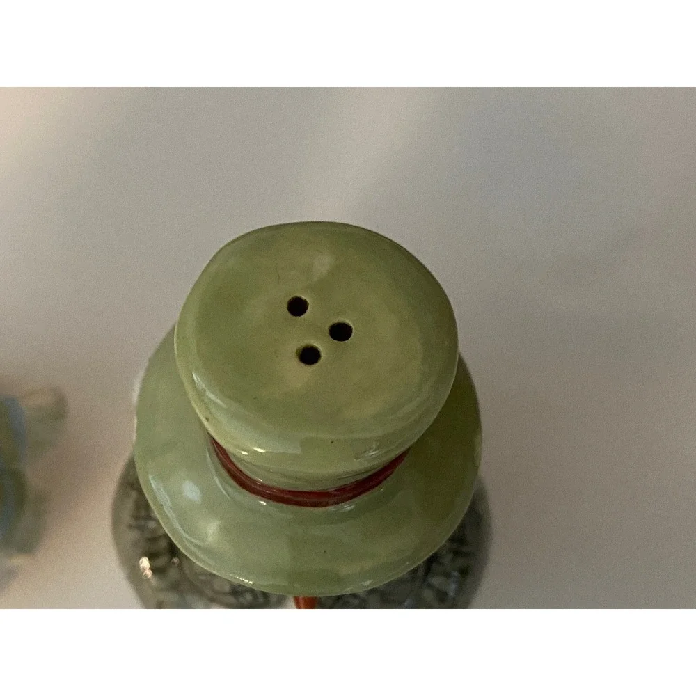 Snowman Salt Pepper Shaker with Caddy 3 pc Set 5.5